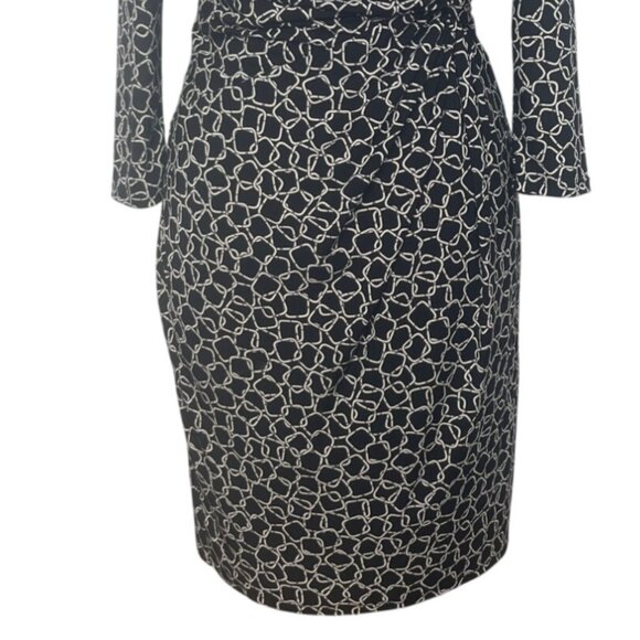 Chaps Wrap Dress Women Medium Black White Long Sleeve - Picture 5 of 8
